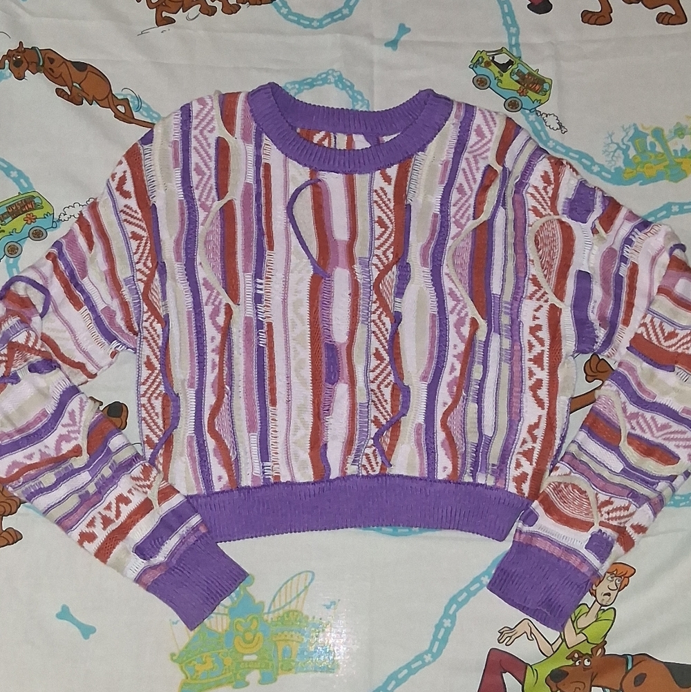 90s 3D Textured Crop Top Sweater Vintage Coogi Style Notorious Big Streetwear